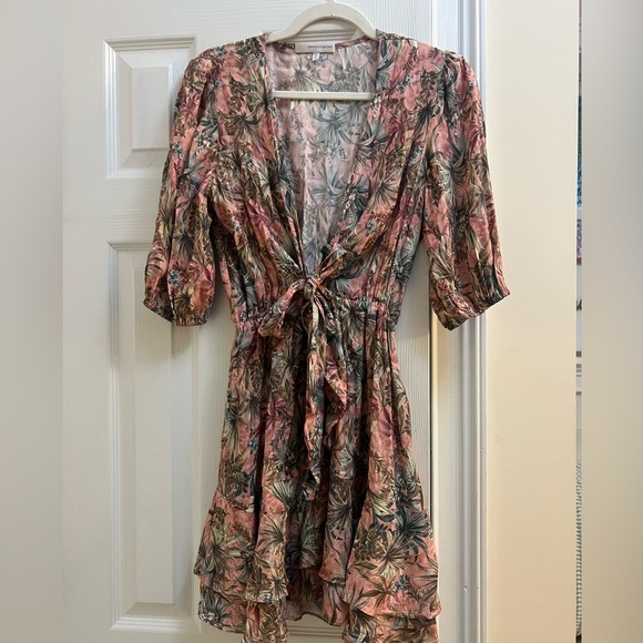 Lavender brown mauve floral dress size S - Picture 1 of 5